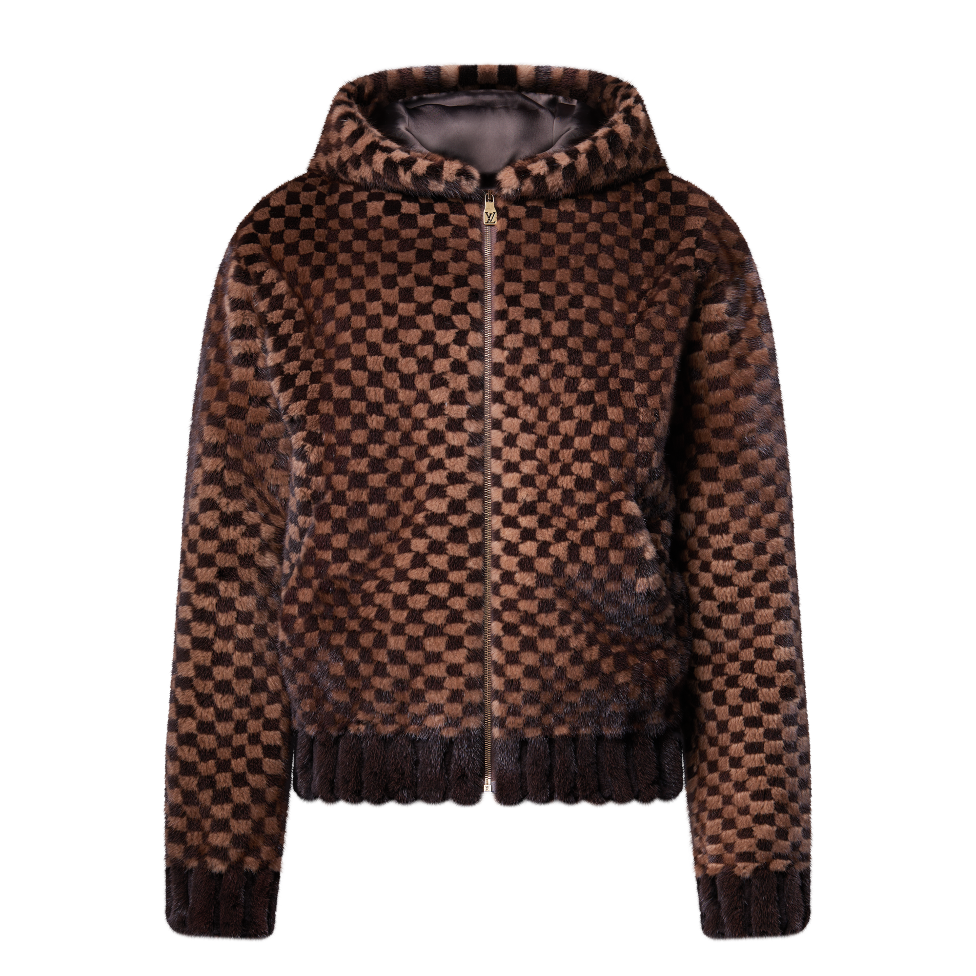 Damier Intarsia Zipped Mink Hoodie - Ready-to-Wear | LOUIS VUITTON